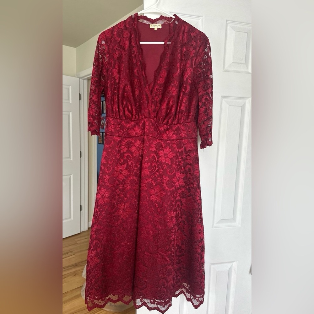 Kiyonna Pinot Noir Lace Long Sleeve Dress
